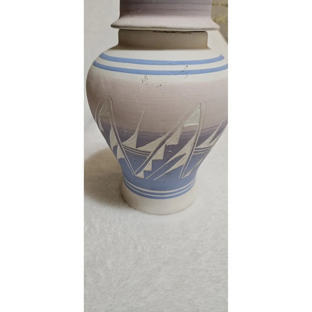 Sally Dineh Hand Painted Navajo Lidded Dine Vase Terracotta Pottery Indigenous